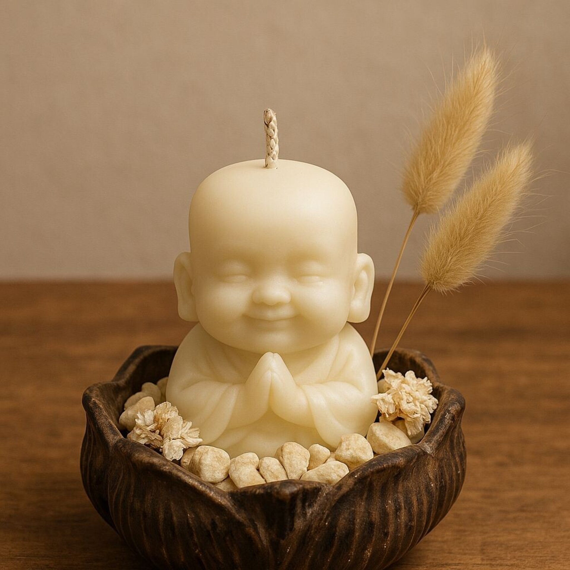 Vela Buda rezando en Flor de loto – Con detalles naturales - 1